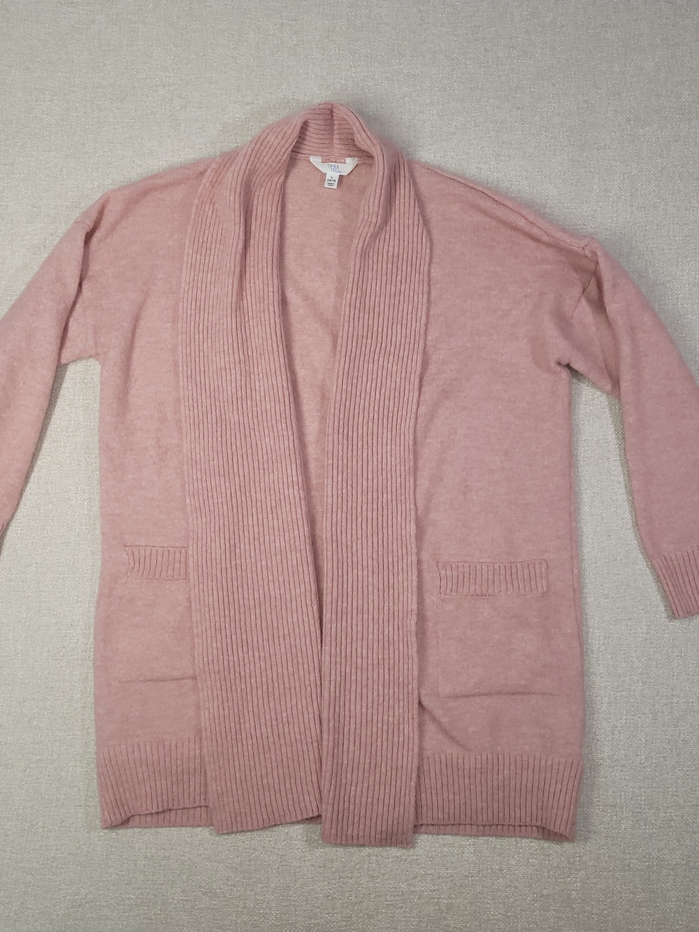 Time and Tru Blush Pink Open-Front Ribbed Shawl Cardigan